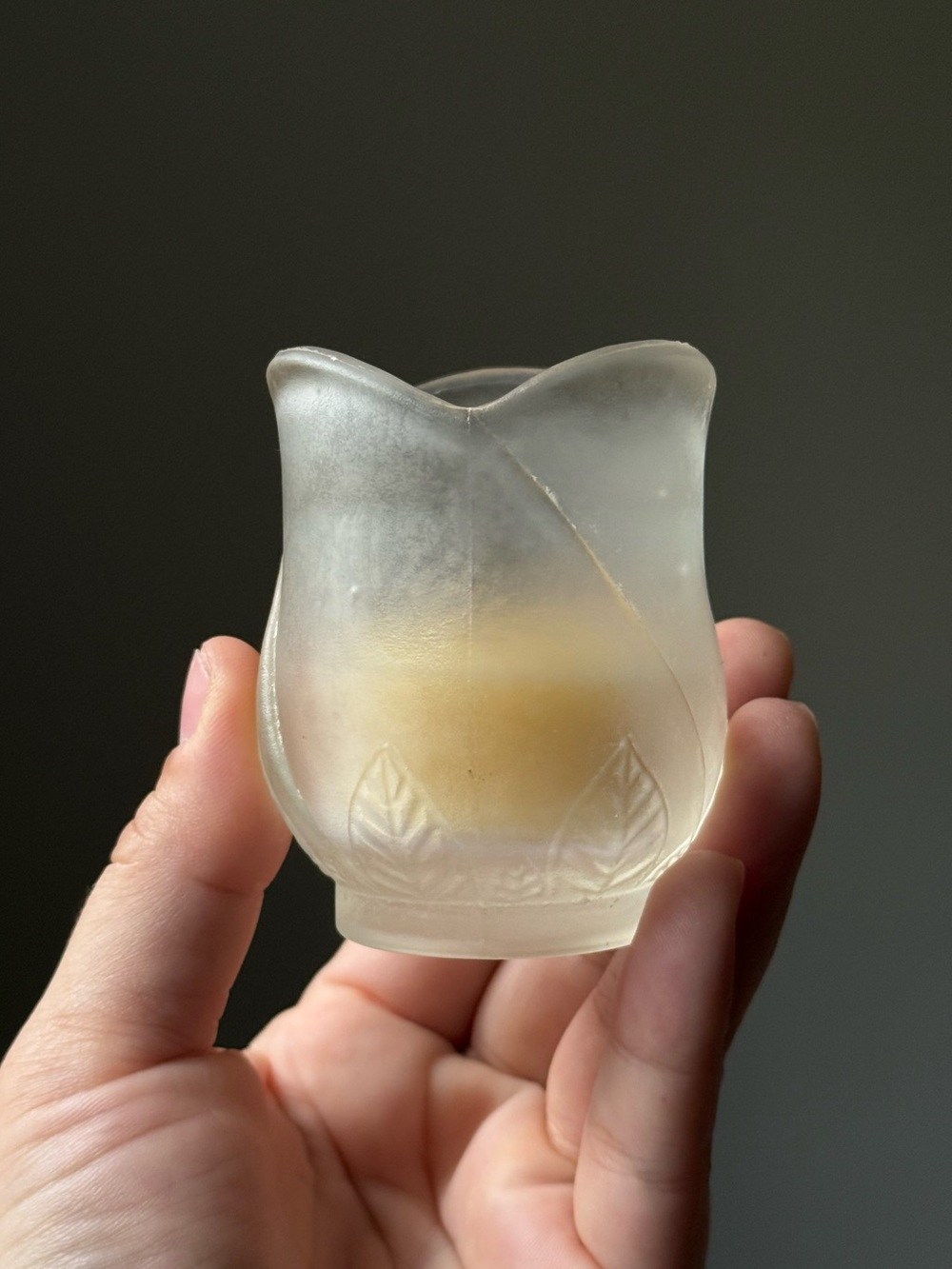 Vintage  c1990s Frosted Glass Tulip Shaped Votive Tealight Candle Holder Y2K